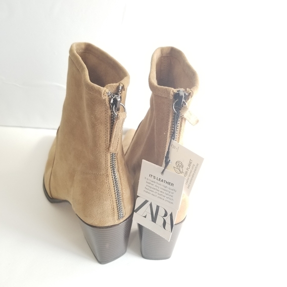 ZARA Leather Suede Ankle Heeled Boots NWT - Picture 12 of 13